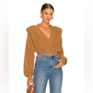 Pistola Camille v-neck shoulder pad sweater in nutmeg (size xs)